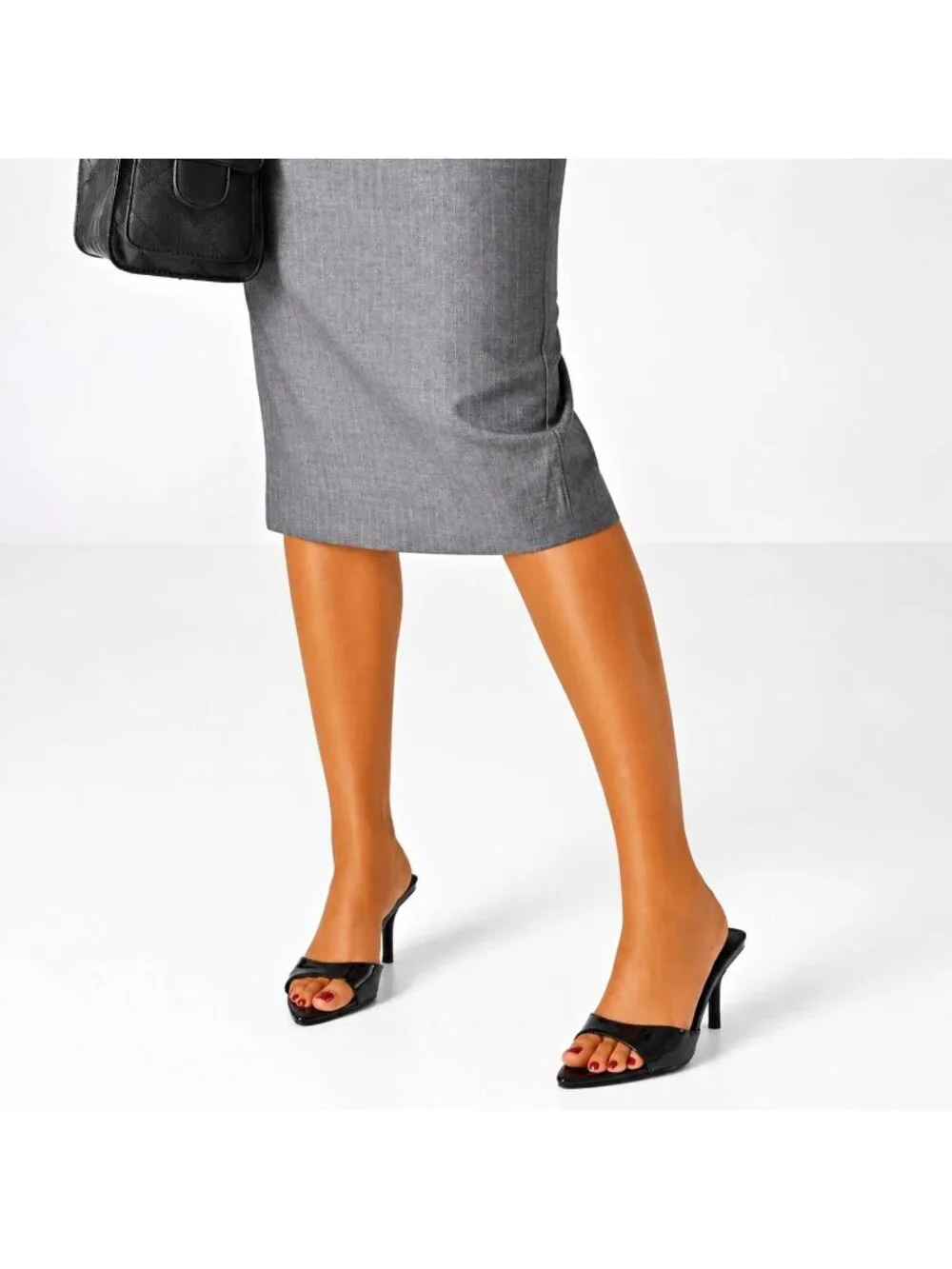 Women's Black Mules Kitten Heels Pointed Open Peep Toe High Heels Backless
